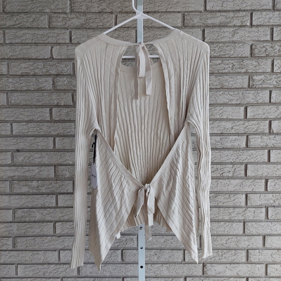Line & Dot Cream Off White Ribbed Open Back Sweater w/Ties NO SIZE NWT - Picture 3 of 5